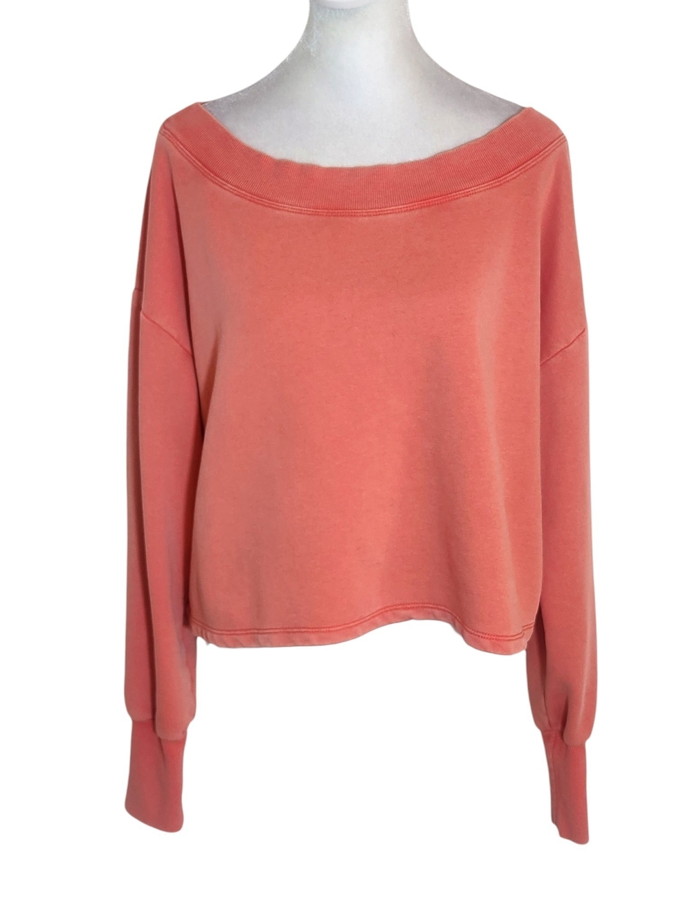 Daily Practice Coral Cropped Sweatshirt with Wide Neckline Size Small